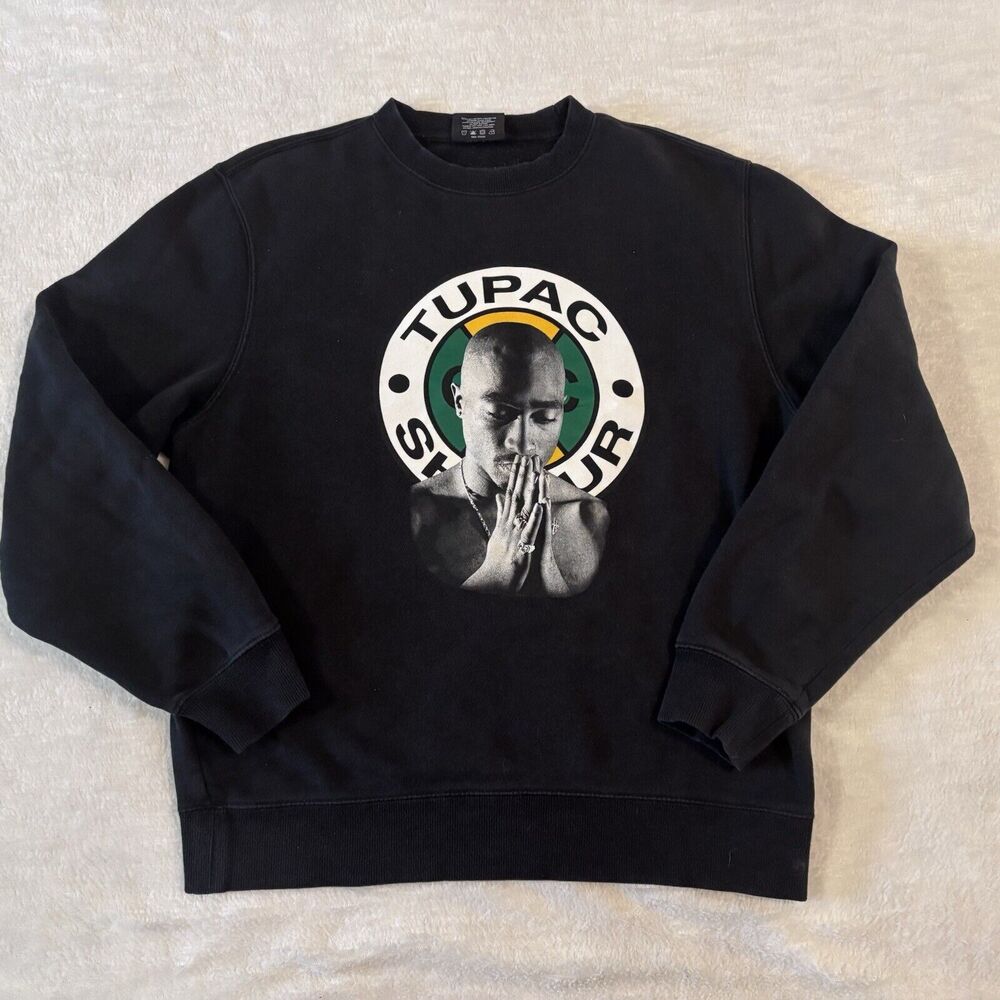 Tupac Shakur Cross Colours Crewneck Sweatshirt Mens Black Size Small Rap Music